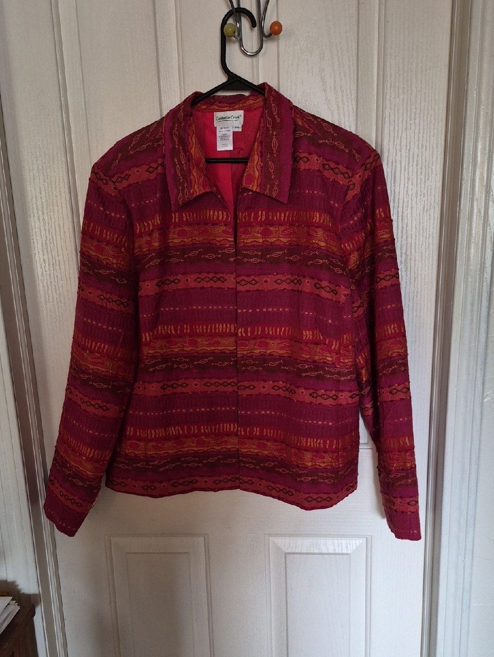 Coldwater Creek Crimson & Burnt Orange Patterned Jacket